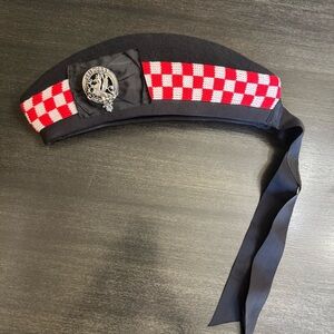 Vintage Scottish Glengarry Wool Hat Red Toorie Clan Crest 7 3/8